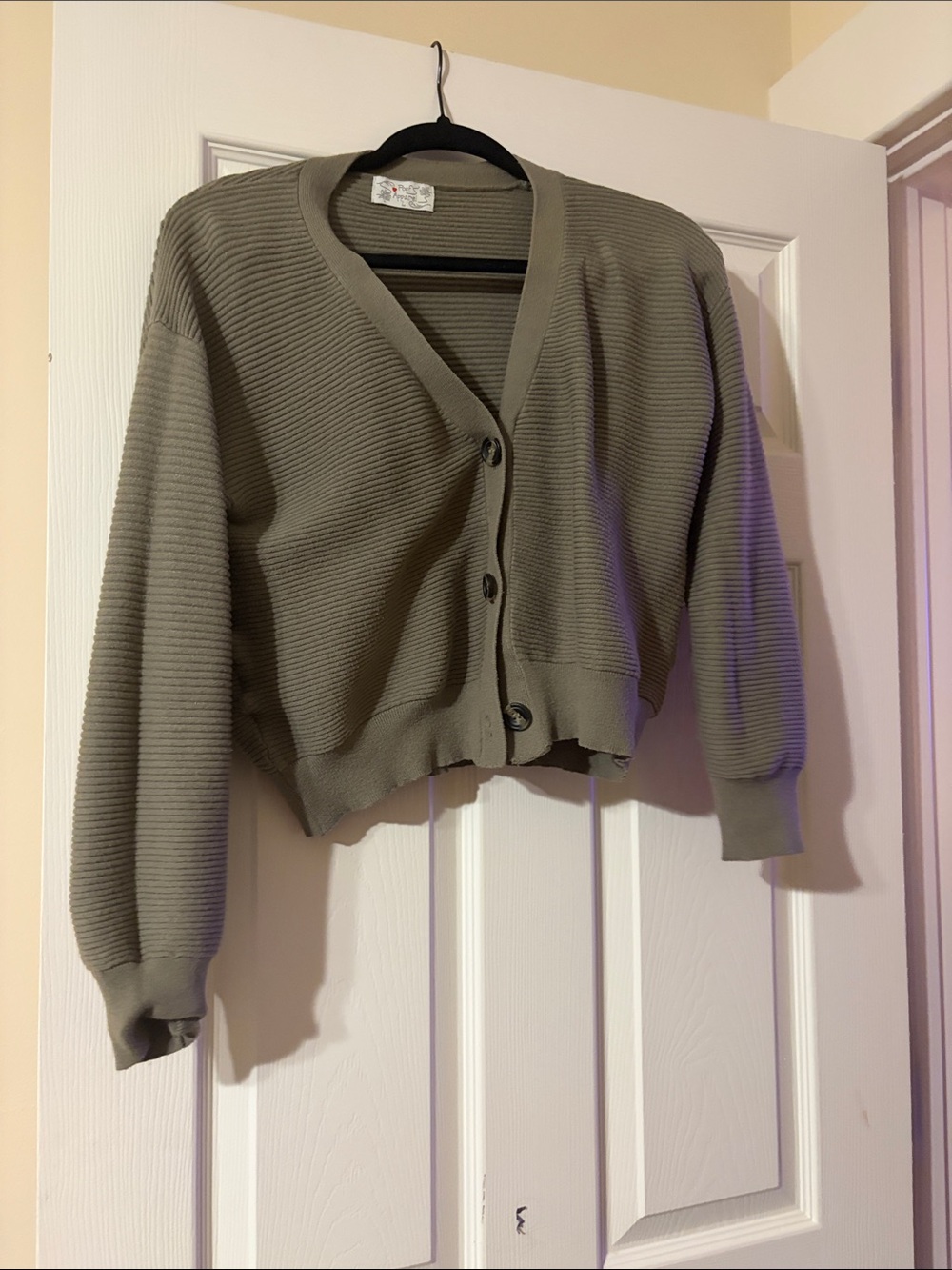 Olive Ribbed V-Neck Button-Front Women’s Sweater Cardigan